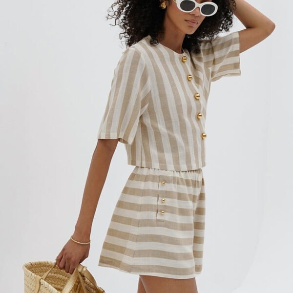 Short Sleeve Striped Shirt And Shorts Suit - Image 6