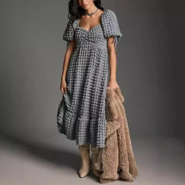 Puff Sleeve Lace-up Elegant Dress - Image 4