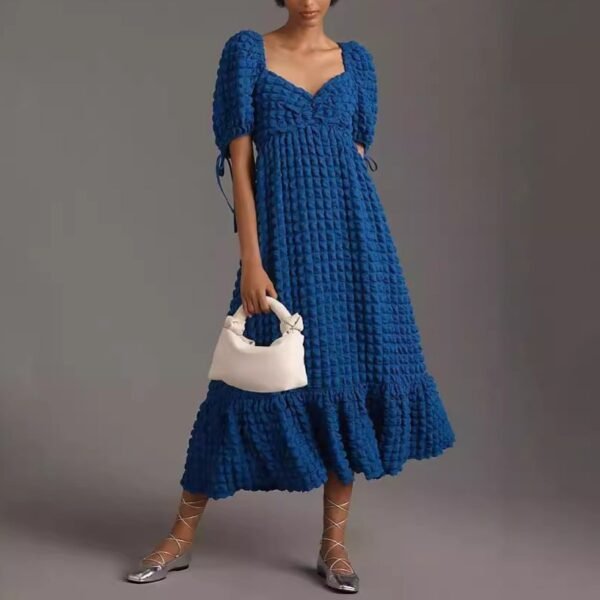 Puff Sleeve Lace-up Elegant Dress - Image 3