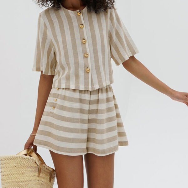 Short Sleeve Striped Shirt And Shorts Suit - Image 2