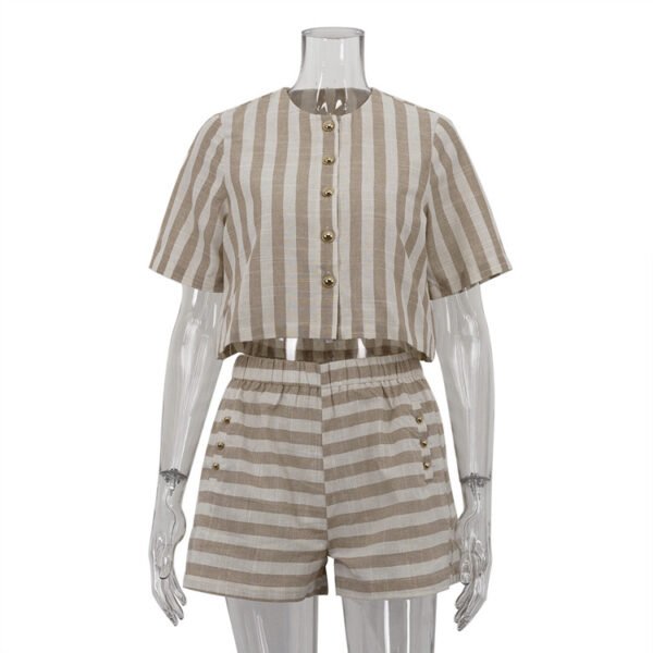 Short Sleeve Striped Shirt And Shorts Suit - Image 5