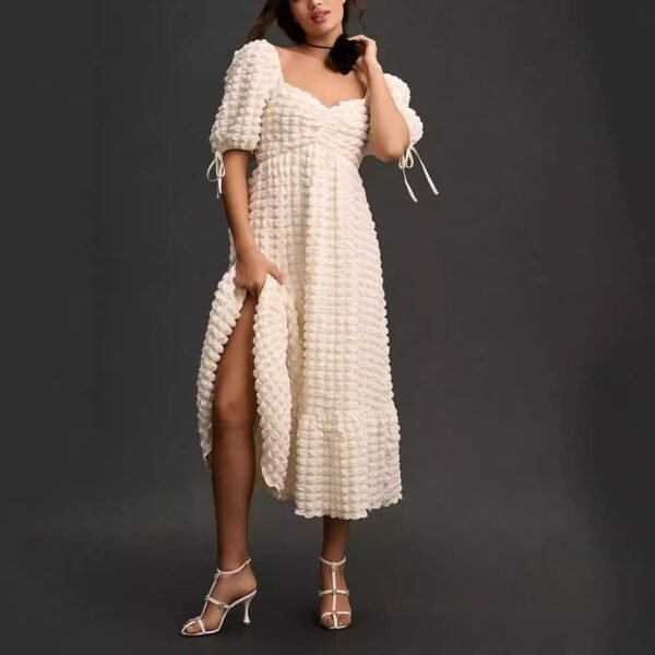 Puff Sleeve Lace-up Elegant Dress - Image 6