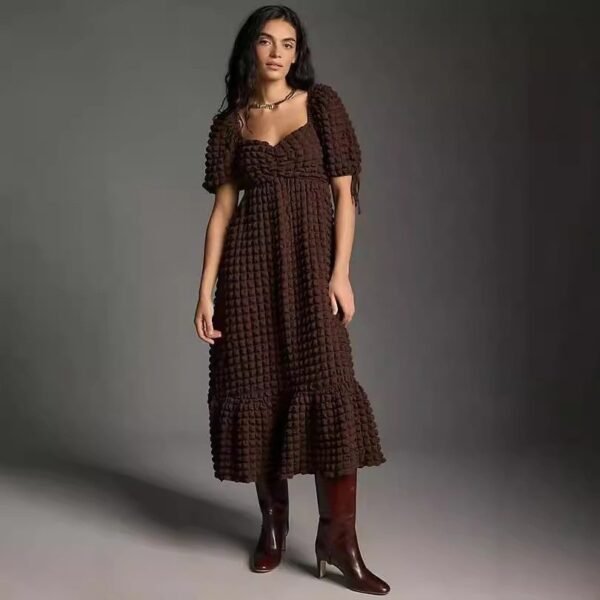 Puff Sleeve Lace-up Elegant Dress - Image 7