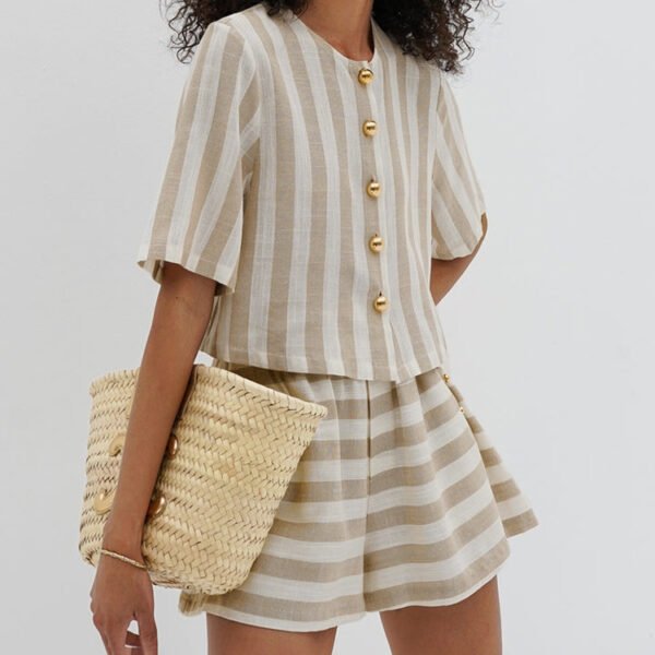 Short Sleeve Striped Shirt And Shorts Suit - Image 4